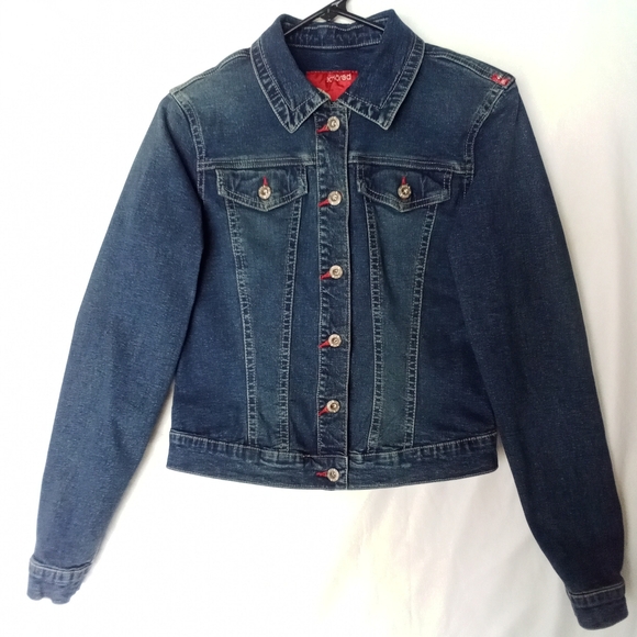 Women's Vintage eckored Y2K Button Up Denim Jean Jacket Retro Fitted Style - Picture 8 of 16